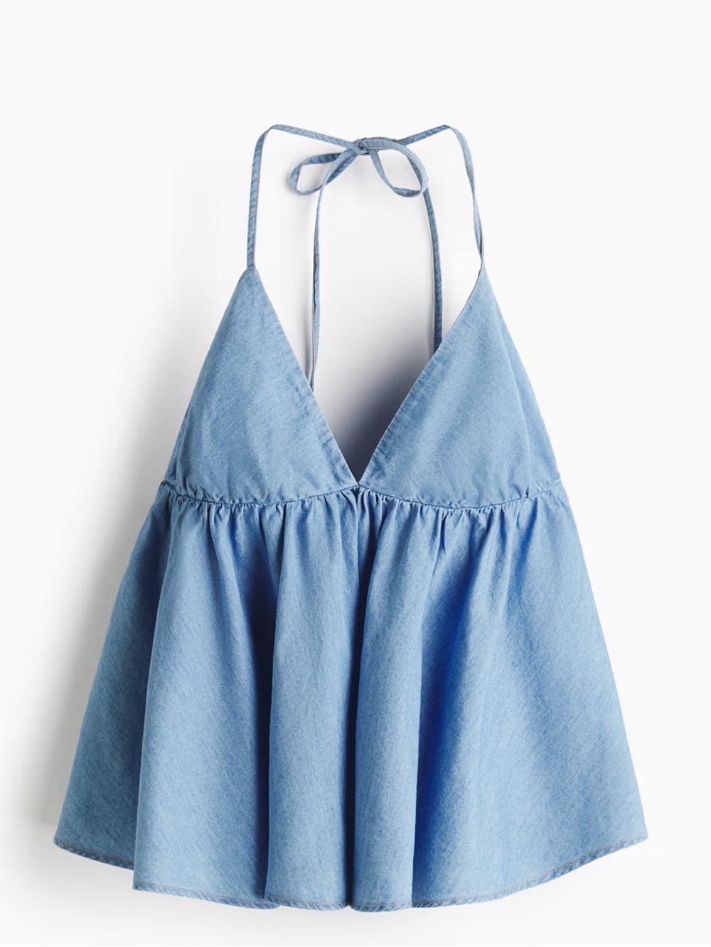 Light Blue Denim Halter Babydoll Top